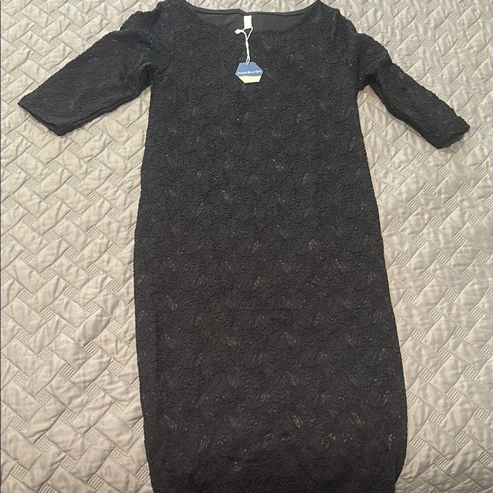 Pink Blush Black Lace Maternity Dress